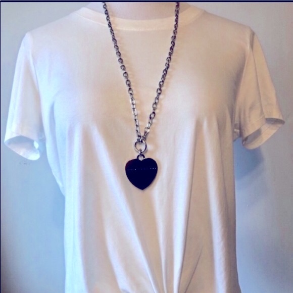 MARC BY MARC JACOBS-Orange & Silver Look Chunky Deco Heart Statement Necklace - Picture 3 of 7